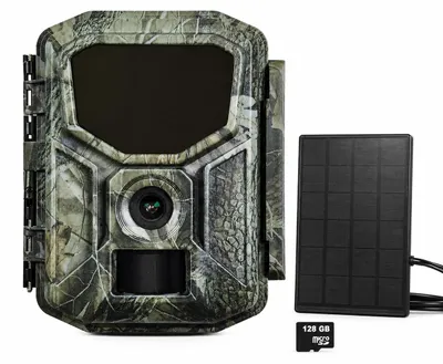 Produktbild von Siltcon Wildkamera 8K 64 MP mit externem Solarpanel, WLAN, Bluetooth, No-Glow-Nachtsicht, IP67, 128 GB SD-Karte – Jagdkamera