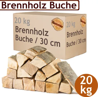 Produktbild von Brennholz Kaminholz Holz 5 - 500 kg Für Ofen und Kamin Kaminofen Feuerschale Grill Buche Feuerholz Buchenholz Holzscheite Wood 30 cm flameup, Menge:20 kg (1.10€/kg)