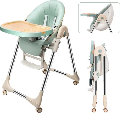 Produktbild von OUNUO Hochstuhl Kinderhochstuhl Babystuhl Mitwachsender Kombihochstuhl Höhen Rückenlehne Verstellbar und Klappbar (Grün)