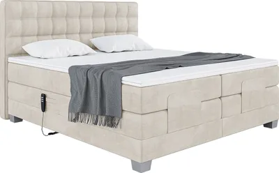 Produktbild von MEBLINI Boxspringbett Elektrisch Verstellbar - Gepolstert Doppelbett mit Matratzen und Toppers - Polsterbett - Bett mit Kopfteil - EDISON - 120x200 - H3/Creme Samt