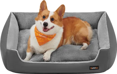 Produktbild von FEANDREA Hundebett, Hundekorb mit Wendekissen, 85 x 65 x 21 cm, schiefergrau-taubengrau