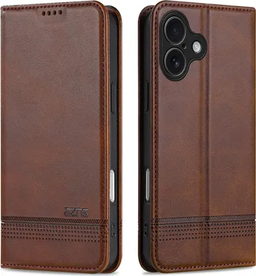 Produktbild von Leder Hülle für iPhone 17, Klapphüllen Brieftasche Magnetverschluss Ständer Schutzhülle Kaffee