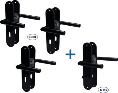 Produktbild von Langschildgarnitur BB + WC Conte edelstahl schwarz 4er Set