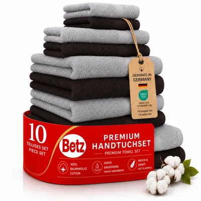 Produktbild von Betz 10-tlg. Handtuch-Set PREMIUM CLASSIC 2 Duschtücher 4 Handtücher 2 Gästetücher 2 Seiftücher Farbe: silbergrau & dunkelbraun