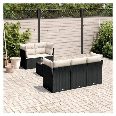 Produktbild von Gartenmöbel-Set, 6-teilig mit Kissen, Polyrattan, Schwarz, Gartensofa, Terrassensofa