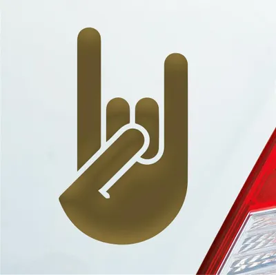 Produktbild von Auto Aufkleber Heavy Metal Gruß Pommesgabel Rock 12x7 cm Gold Sticker Heckscheibenaufkleber