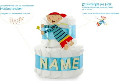 Produktbild von Windeltorte mit Name Schutzengel blau
