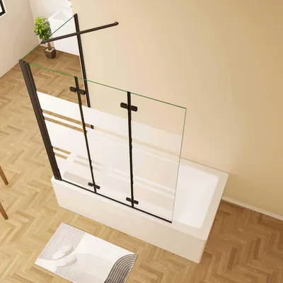 Produktbild von AICA 130cmx140cm Badewannenaufsatz Schwarz mit Blickdichten 6mm NANO ESG-glas mit 70cm Seitenwand 3-teilig Faltwand Badewannenfaltwand Badewanne Duschabtrennung Duschwand für Badewanne