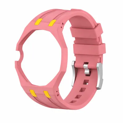 Produktbild von Silikon Uhrenarmband mit Gehäuse passend für Royal Pop – verstellbares Ersatzarmband, Sportarmband – Pink/Gelb