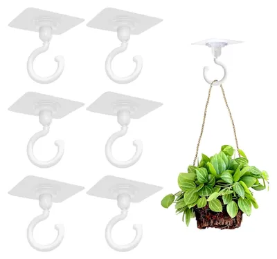 Produktbild von Deckenhaken Selbstklebend, 6 Stücke Klebehaken Decke, Deckenhaken Ohne Bohren, Haken Selbstklebend, 360° Drehbar Deckenhaken, Wasserdicht Wandhaken, für Bad Küche Büro Schlafzimmer