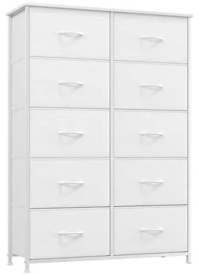 Obrázek produktu pro Komoda s 10 zásuvkami potaženými látkou, bílá, rozměry 80 x 30 x 114,5 cm
