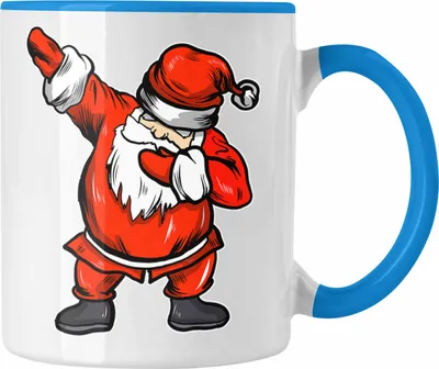 Produktbild von Trendation - Weihnachten Tasse Weihnachtsmann für Kinder Weihnachtstasse Lustig Geschenk Jungs Jungen Mädchen Cute Lebkuchen Grafik Becher Dab (Blau)