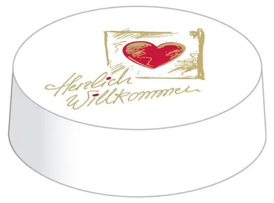 Produktbild von Glasabdeckungen aus hochwertigem Karton, Herzlich Willkommen, Ø 80 mm, 200 Stück