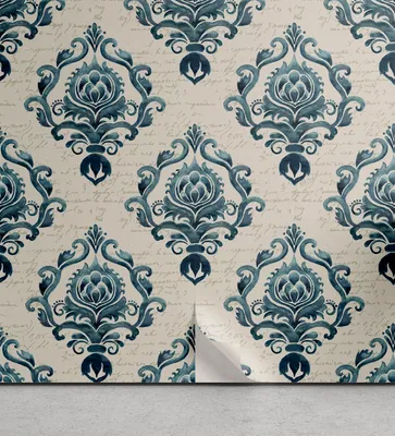 Zdjęcie produktu dla ABAKUHAUS Tapeta damasceńska zrywalna i samoprzylepna do domu, Nostalgiczne barokowe kwiaty, samoprzylepna dekoracja do salonu i kuchni, 33 cm x 250 cm, brązowo-niebieska