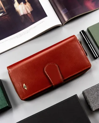 Obrázek produktu pro Peterson | Velká dámská kožená peněženka se zapínáním na zip a patentku, hnědá, 9,5x19 cm