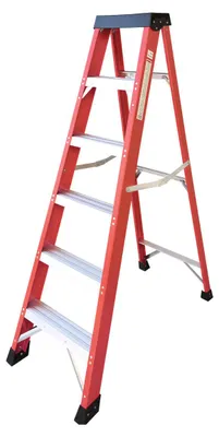 Productafbeelding van Vitrushouderige ladder, enkelzijdige opstapladder, isolatieladder, rood, draagvermogen 150 kg