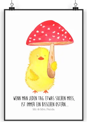 Produktbild von Mr. & Mrs. Panda Bild Küken Fliegenpilz DIN A5 - Weiß - Geschenk, Plakat, drucke, Glückspilz, Wandbild, Frohe Ostern, Ostergrüße, Kunstdruck, Wanddekoration