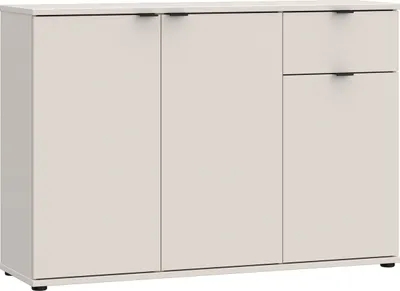 Produktbild von Forte GANYMEDE Sideboard 120, minimalistische Kommode, 3-türig, 1 Schublade, Holzwerkstoff, Wohn-/Schlafzimmer, Kaschmir Beige, 119,8 cm breit x 82,3 cm hoch x 34,1 cm tief