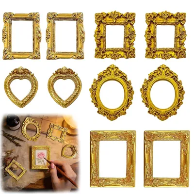 10 Mini-Fotolijsten, Gold, Barock, Vintage, Kunstharz, Wanddeko
