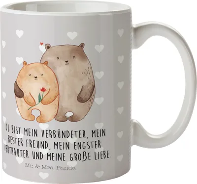 Produktbild von Mr. & Mrs. Panda Plastikbecher Bären Liebe - Grau Pastell - Geschenk, Hochzeit, Mehrwegbecher, Beziehung, Verknallt, Bär, Verheiratet, Freundin, Haferl, Trinklernbecher
