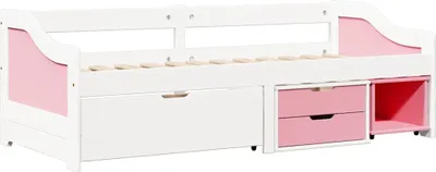 Productafbeelding van vidaXL Dagbed met 3 lades, zonder matras, wit/roze, 90x200 cm
