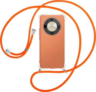 Produktbild von Handykette Backcover-Schutzhülle mit Band (Metall silberfarben) für Honor X9b (6.78'') - neonorange