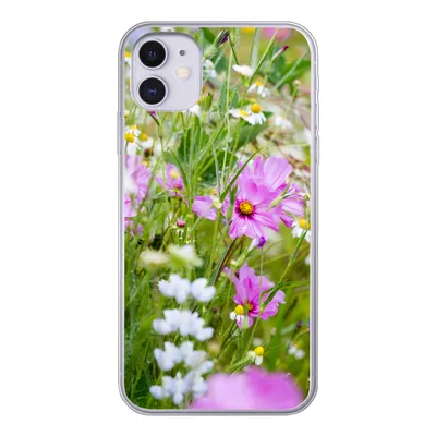 Produktbild von MuchoWow® Handyhülle Schutzhülle Hülle für iPhone 11 Blumen - Natur - Grün - Gras - Lila - Weiß Silikon Softcase Handy Hülle - Handytasche