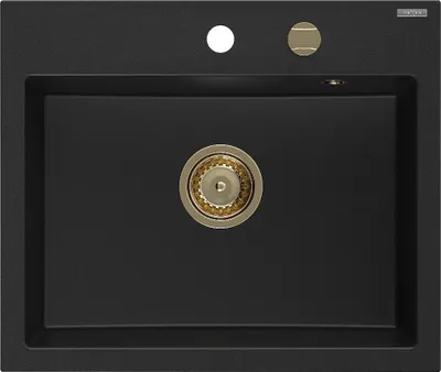 Produktbild von Mexen Oscar Granitspüle 1-Becken 580 x 490 mm, schwarz, Siphon gold - 6519581000-77-G