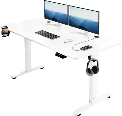 Produktbild von CASARIA® Höhenverstellbarer Schreibtisch 140cm Weiß Gestell Tischplatte Gaming Tisch LCD Display Memoryfunktion Elektrisch mit Zubehör Computertisch Büro
