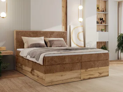 Obrázek produktu pro Kontinentální postel WOOD CLASSIC KING se dvěma úrovněmi matrací Multipocket H4 - 180x200 cm - Manšestr Oranžová - Topper T25