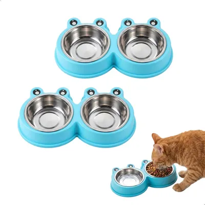 Immagine prodotto di Ciotola rialzata per cibo per gatti, 2-in-1 con ciotole in acciaio inossidabile, base antiscivolo, adatta per gatti e piccoli cani