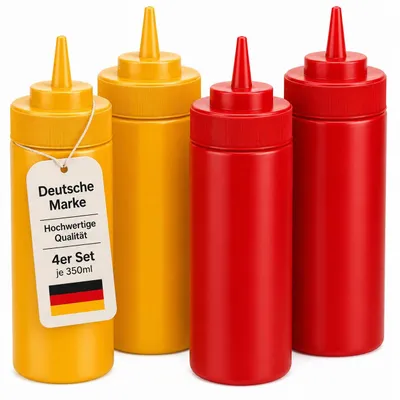 Produktbild von 4 Saucenspender Quetschflasche Dosierflasche Ketschup Senf Spender Kunststoff
