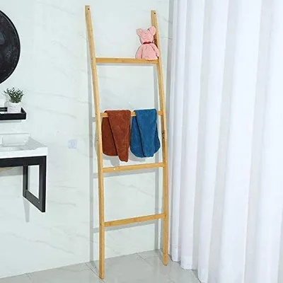 Immagine prodotto di Portasciugamani Unyqoos® in bambù – Porta asciugamani con 4 barre, porta abiti autoportante per bagno e soggiorno