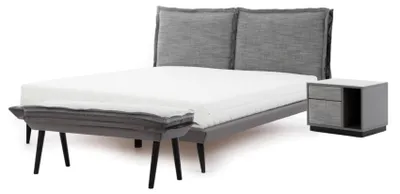 Produktbild von Schlafzimmer Set Grau Bett Elegantes 2x Nachttische Luxus Hocker Modern 4tlg.