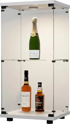 Produktbild von Vitrinenschrank aus Glas - Standvitrine - 2 Ebenen - Modernes Design - Kunststoffrahmen - Für Sammlerstücke und Bücher - Weiß