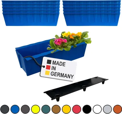 BURI 10 Euro-Paletten Blumenkästen-Einsätze inkl. Bewässerungsmatte, 37,3cm Blau, Pflanzkasten für Europalette Palette, Balkonkasten, Blumentopf, aus stabilen Kunststoff, Made in Germany