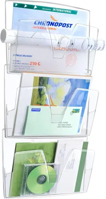 Produktbild von Wandprospekthalter-Set mit 3 Fächern glasklar