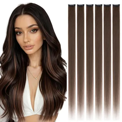 Produktbild von Clip in Extensions Echthaar Dunkelbraun 6 Stück 40cm Remy Hair 40g