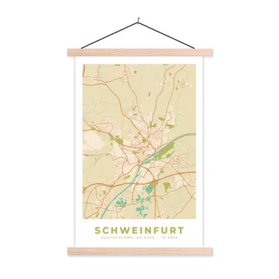 Produktbild von MuchoWow® Textilposter Schweinfurt - Karte - Vintage - Stadtplan 60x90 cm mit holzfarbenen Rahmen - Textil
