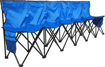 Immagine prodotto di Panchina pieghevole portatile, panchina da calcio pieghevole a 6 posti con tasche laterali e borsa per il trasporto, seduta leggera con schienale per calcio, baseball, campeggio, eventi all'aperto, blu