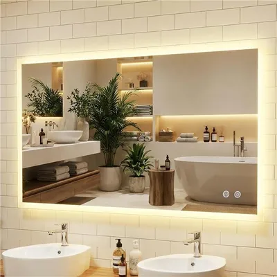 Image de Miroir de salle de bain COSTWAY avec éclairage, miroir de salle de bain anti-buée, fonction mémoire, 3 couleurs de lumière,tactile, miroir 120 x 70 cm