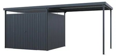 Produktbild von HOME DELUXE Gartenhaus inkl. Überdachung LEVANTO - Anthrazit 290 x 226 cm I  Gartenhaus mit Carport