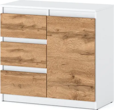 Zdjęcie produktu dla Komoda Do Salonu Młodzieżowa 80Cm Nowoczesna 3 Szuflady Salon Biały Wotan