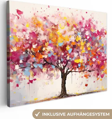 Produktbild von MuchoWow® - Leinwandbilder - Aquarell - Baum - Kunst - Abstrakt, Wandbild, Wanddeko Bilder Wohnzimmer, 80x60cm