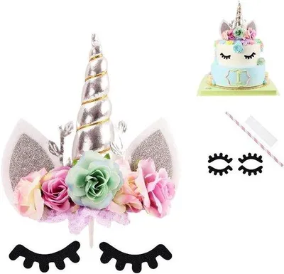 Immagine prodotto di Decorazione per torta di compleanno con motivo a rose in argento e verde