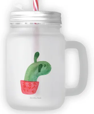 Produktbild von Mr. & Mrs. Panda Glas Kaktus Mama - Transparent - Geschenk, Mit Strohhalm, Kakteen, Motivation, Quote, Büro, Becher Deckel, Cocktailglas, Ärger, Trinkglas, Mason Jar