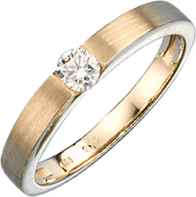 Produktbild von Ring Goldring für Damen mit Diamant 585 Gelbgold mattiert Fingerschmuck Innenumfang 54mm  Ø17.2mm