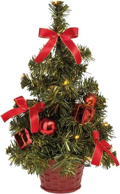 Image de Arbre de Noël décoratif - Mini sapin de Noël - Guirlande lumineuse festive - Avec fonction minuterie - 35 cm - Lumière blanche chaude
