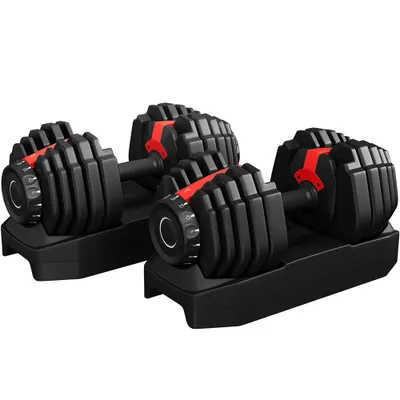 Produktbild von Yaheetech 2er Set verstellbare Kurzhantel 2,5–24 kg, Schnelleinstellung Hantel, platzsparend, Schwarz & Rot