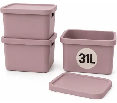 Produktbild von Plastard Aufbewahrungsbox mit Deckel 3er-Set 31 Liter in Pink